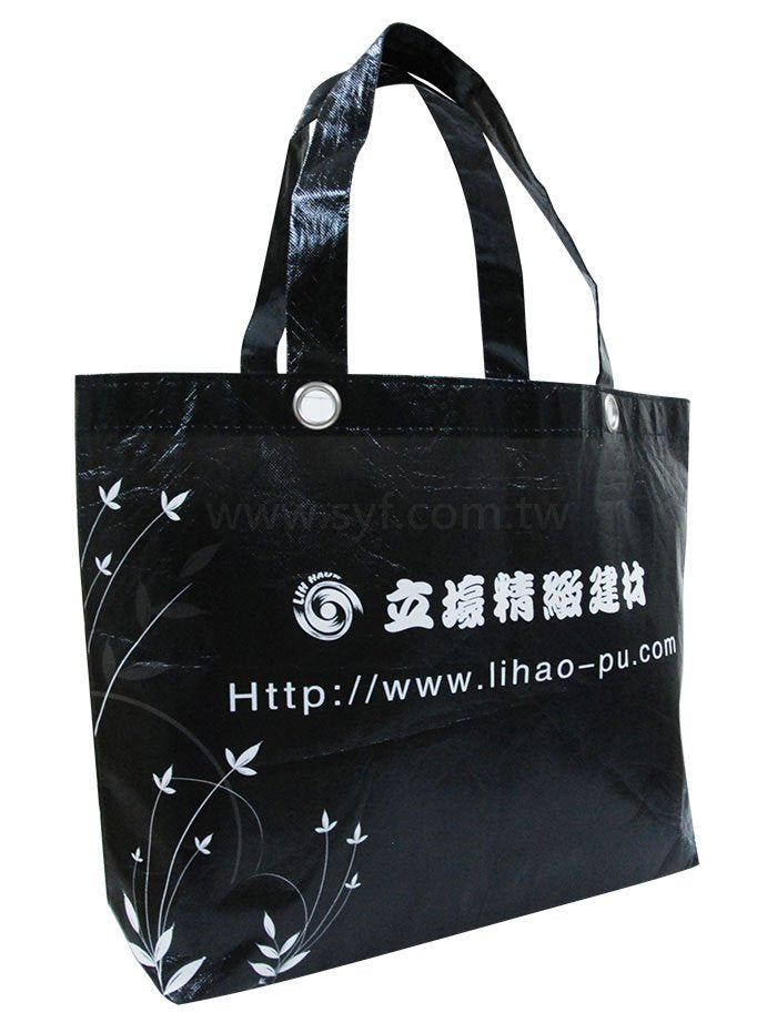 亮膜T型不織布袋-單色網版印刷-環保不織布材質-加金屬釦環