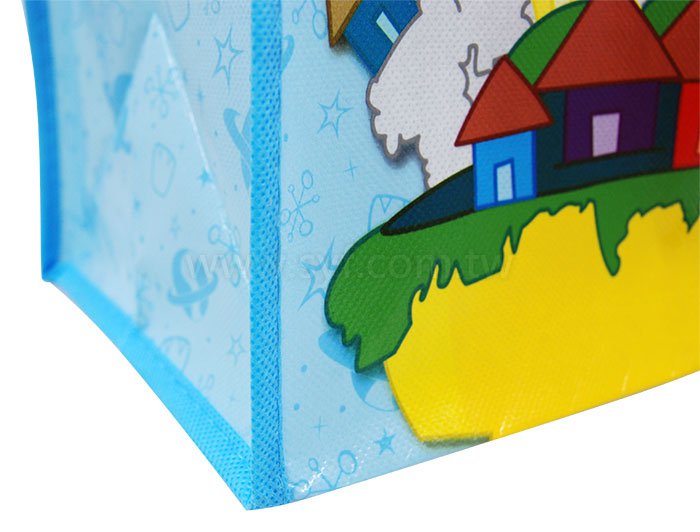 不織布覆膜袋(亮膜)60g-有底有側-雙面彩色-打叉加固