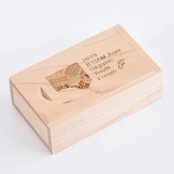 楓木質感推式木盒-隨身碟包裝盒-可雷射雕刻企業LOGO
