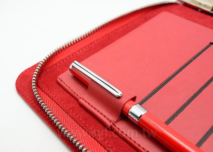 亮彩皮紋工商日誌-三折式拉鍊包活頁筆記本-客製化LOGO