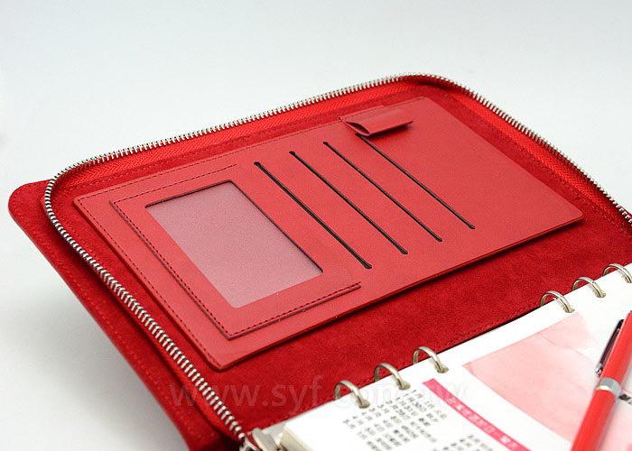 亮彩皮紋工商日誌-三折式拉鍊包活頁筆記本-客製化LOGO