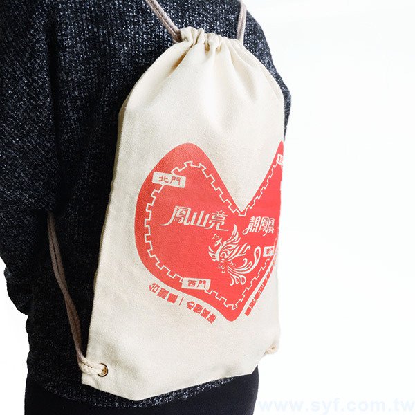 帆布束口後背包-厚度14oz-尺寸W28*H43-單色單面-可客製化印刷LOGO
