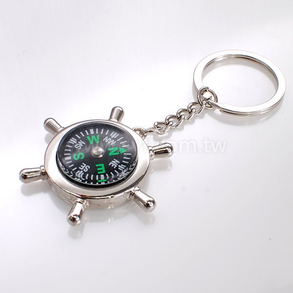 船舵造形指南針鑰匙圈-金屬雷射雕刻-可加LOGO客製化印刷