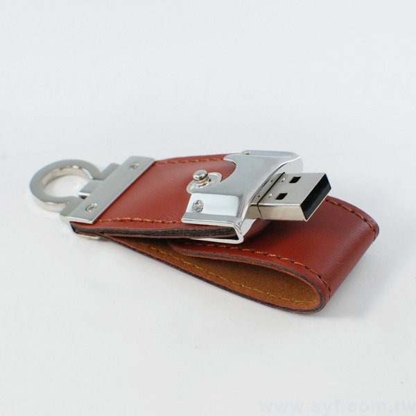 鑰匙圈皮革隨身諜-金屬加皮革材質隨身碟-可加LOGO客製化印刷