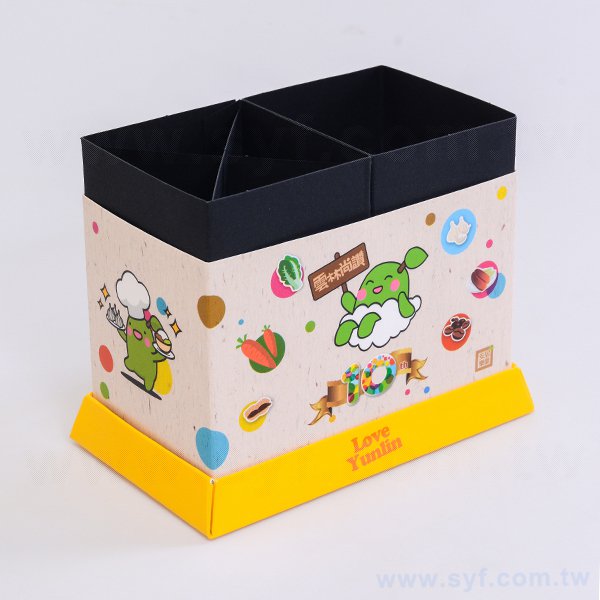 筆筒-亮膜二格筆筒0.41mm客製化筆座-彩色印刷-辦公收納創意筆筒