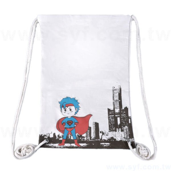 束口袋-三色網版印刷-帆布材質後背束口袋-工廠客製化環保袋