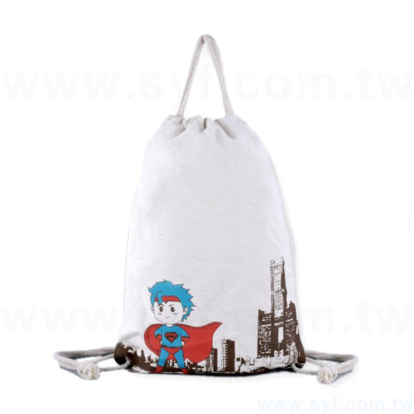 束口袋-三色網版印刷-帆布材質後背束口袋-工廠客製化環保袋