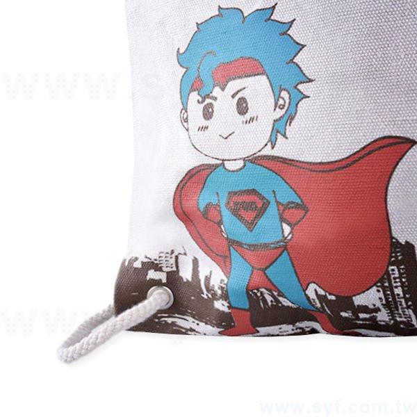 束口袋-三色網版印刷-帆布材質後背束口袋-工廠客製化環保袋