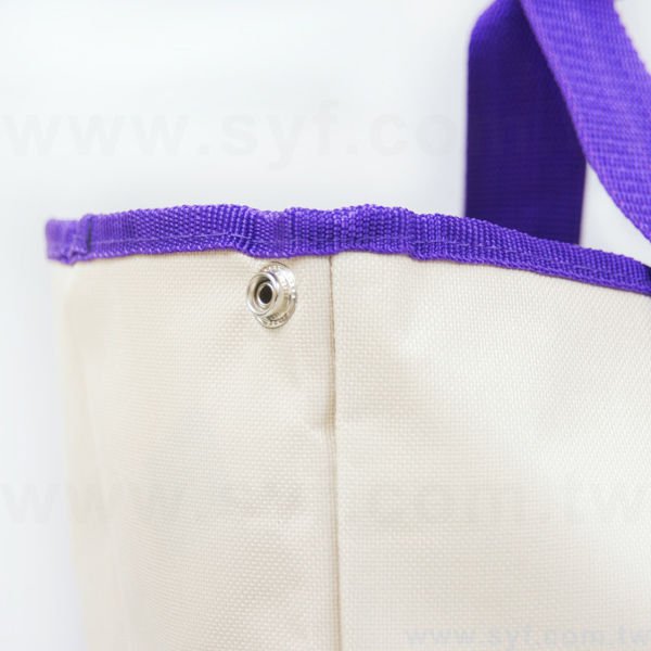 防潑水手提袋-牛津布材質加扣子-多款客製布料批發推薦-採購訂製立體購物袋