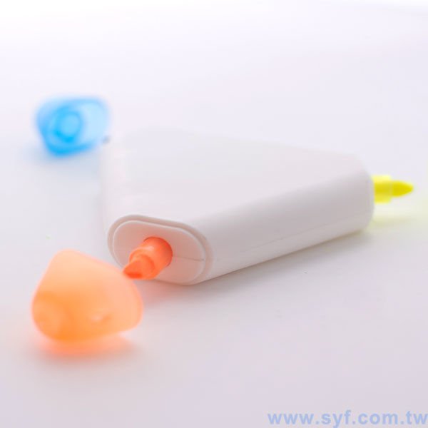 三角造型三色螢光筆廣告筆-開蓋式原子筆-可客製化加印LOGO