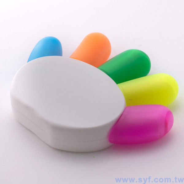 手掌造型五色螢光筆廣告筆-開蓋式原子筆-可客製化加印LOGO