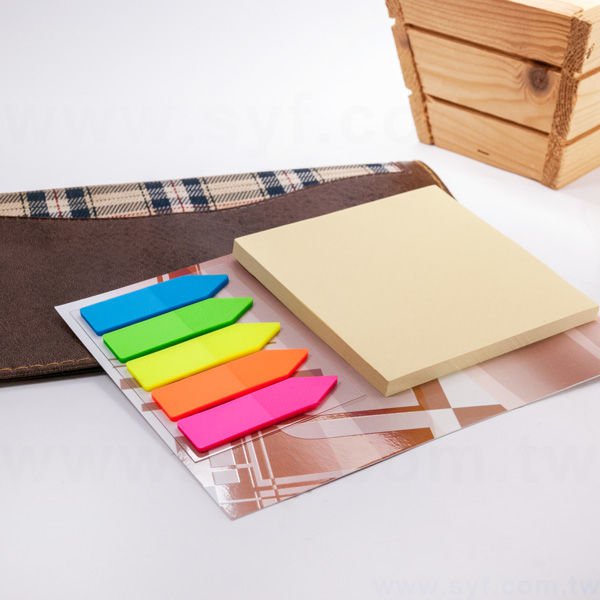 二合一五色標便利貼-局部上光便利貼-7.5x7.5內頁無印刷-memo-彩色背卡便利貼