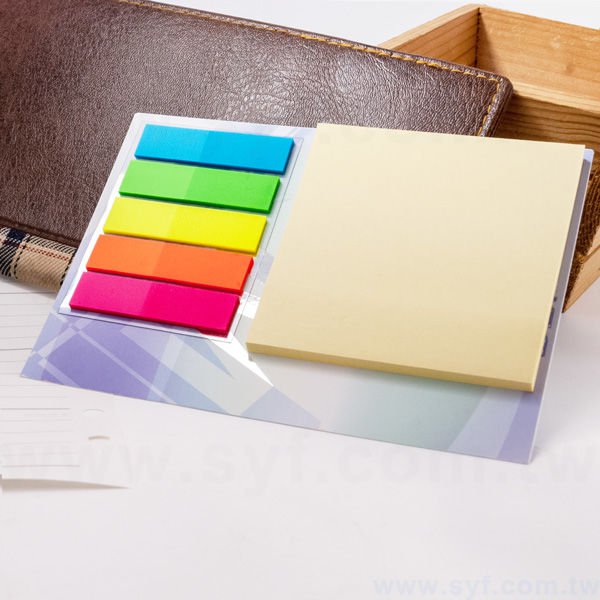 二合一五色標便利貼-局部燙銀便利貼-7.5x7.5內頁無印刷-memo-彩色背卡便利貼