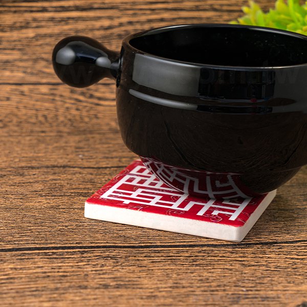 方形陶瓷杯墊-闔家平安彩印吸水杯墊-可客製化印刷LOGO