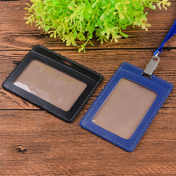 仿皮雙層透明識別證皮套