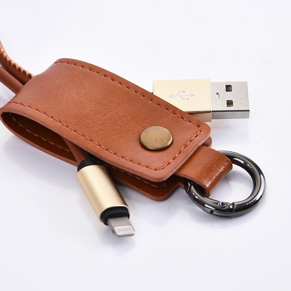 伸縮拉繩皮革鑰匙圈充電線