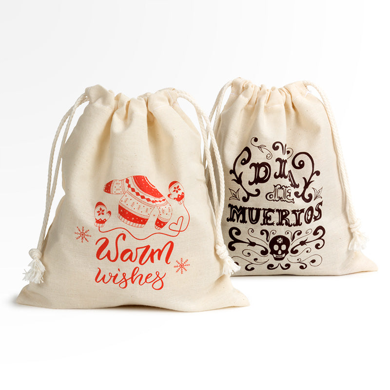 純棉束頸袋-本白純棉布-單面單色束頸禮物袋