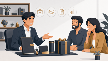 Business services custom gifts cover illustration