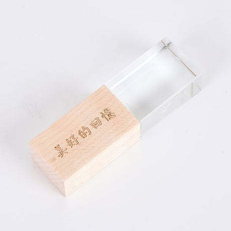 木製水晶發光開蓋隨身碟