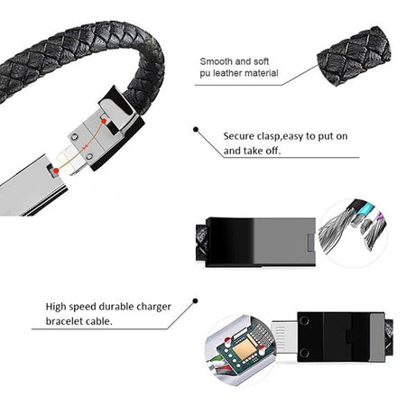 皮革手鍊USB傳輸充電線