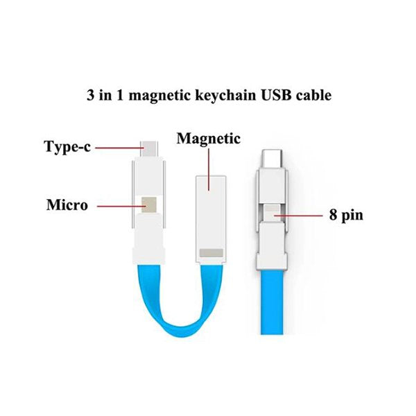 三合一USB傳輸充電線-磁性鑰匙圈