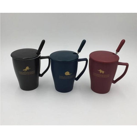 個性大把手陶瓷咖啡杯-附蓋子湯匙