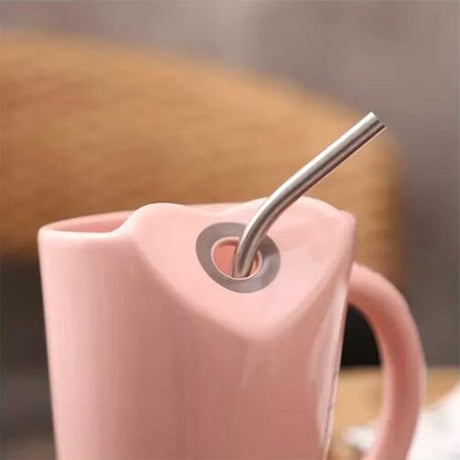 心型可插吸管陶瓷咖啡杯