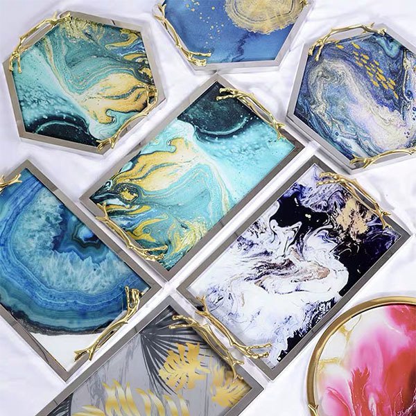 時尚瑪瑙托盤-金屬把手托盤