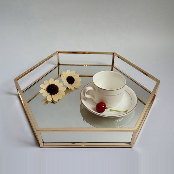 六角形不銹鋼鍍金鏡面置物盤