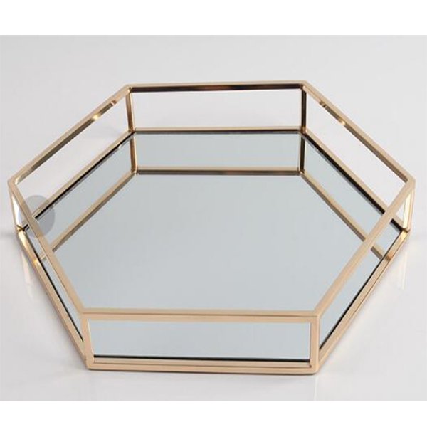 六角形不銹鋼鍍金鏡面置物盤