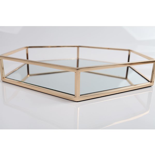 六角形不銹鋼鍍金鏡面置物盤