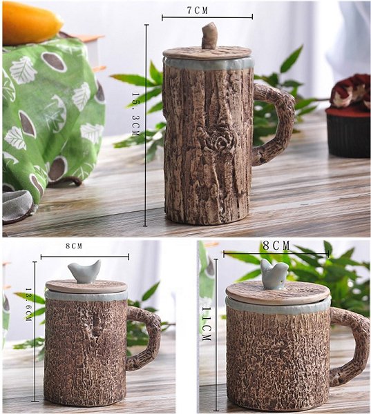 300ml樹木造型陶瓷馬克杯-附蓋子