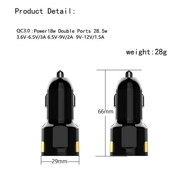 LED指示燈款-雙USB車充-QC3.0快充