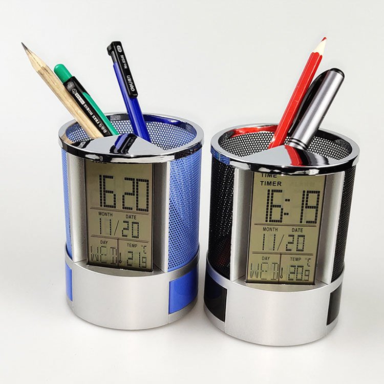 多功能溫度計數字鬧鐘筆筒