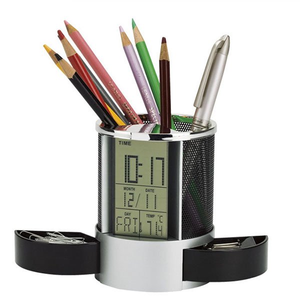 多功能溫度計數字鬧鐘筆筒