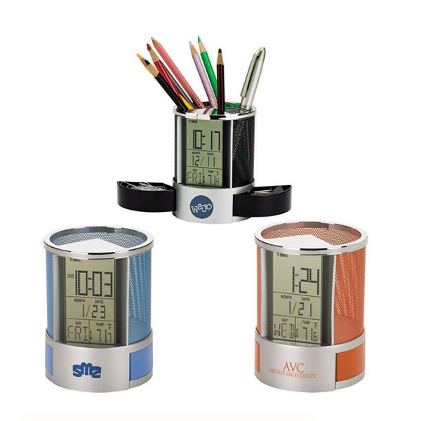 多功能電子日曆鬧鐘筆筒