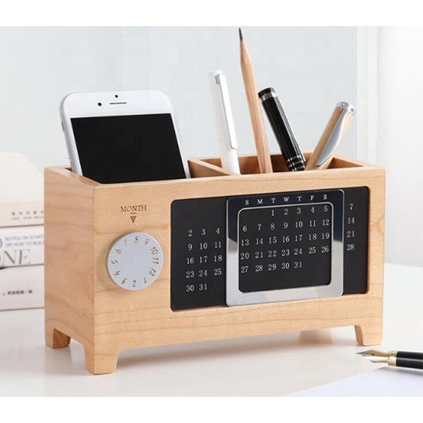 日系質感日曆橡木筆筒