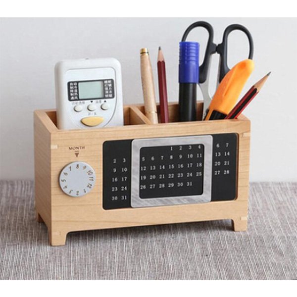 日系質感日曆橡木筆筒