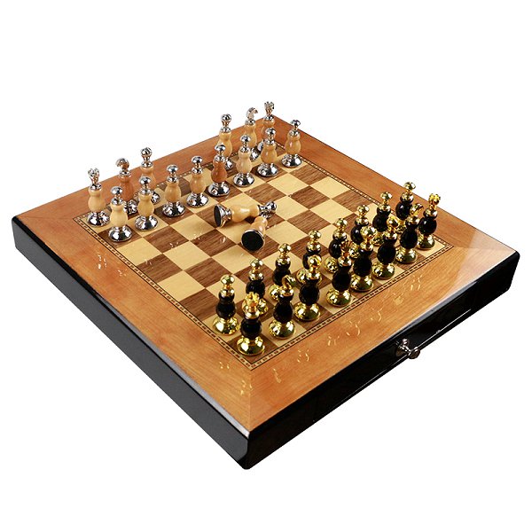 抽屜式可收納木製西洋棋套組