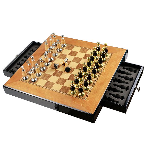 抽屜式可收納木製西洋棋套組