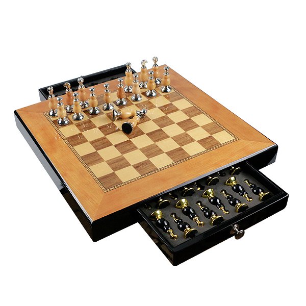 抽屜式可收納木製西洋棋套組