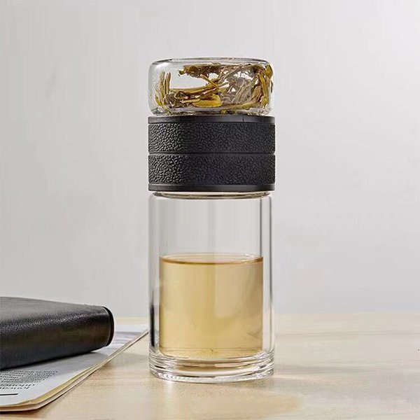 分離式兩層防漏木蓋玻璃杯 