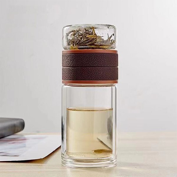 分離式兩層防漏木蓋玻璃杯 