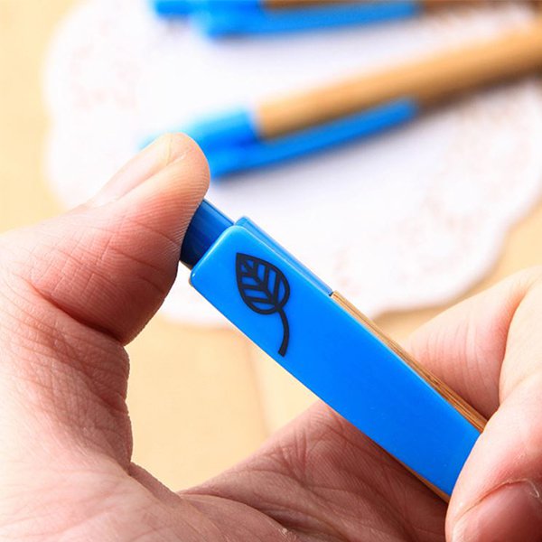 竹製藍色筆夾自動鉛筆