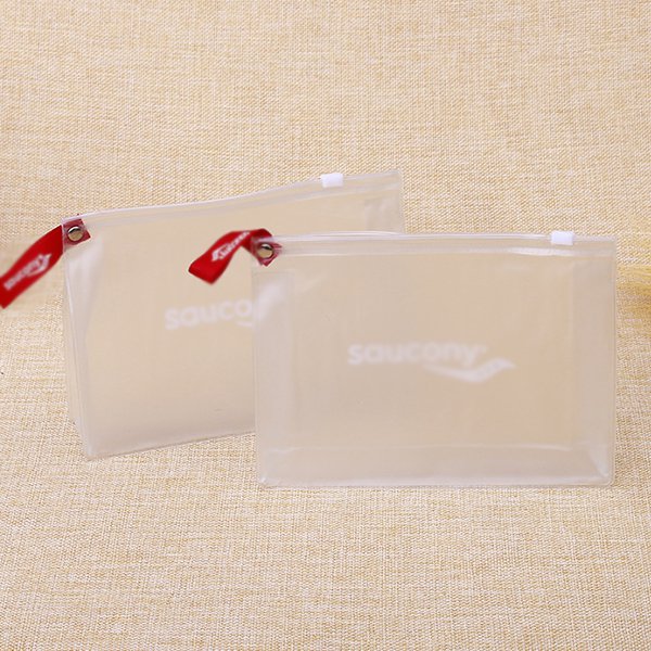 紅色緞帶PVC透明磨砂拉鍊袋