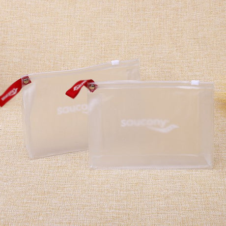 紅色緞帶PVC透明磨砂拉鍊袋
