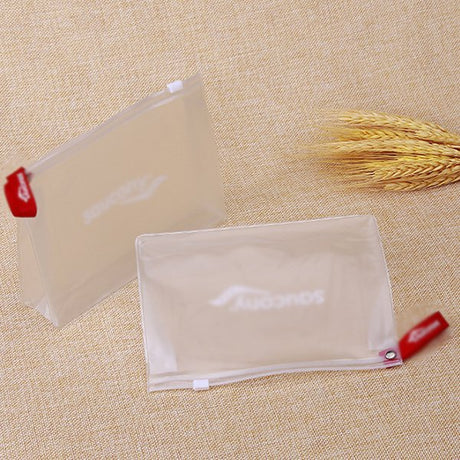 紅色緞帶PVC透明磨砂拉鍊袋