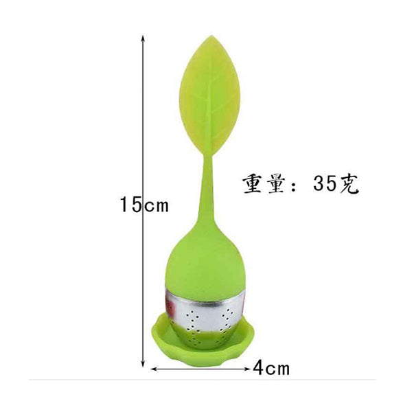 綠葉造型矽膠濾茶器-附小托盤
