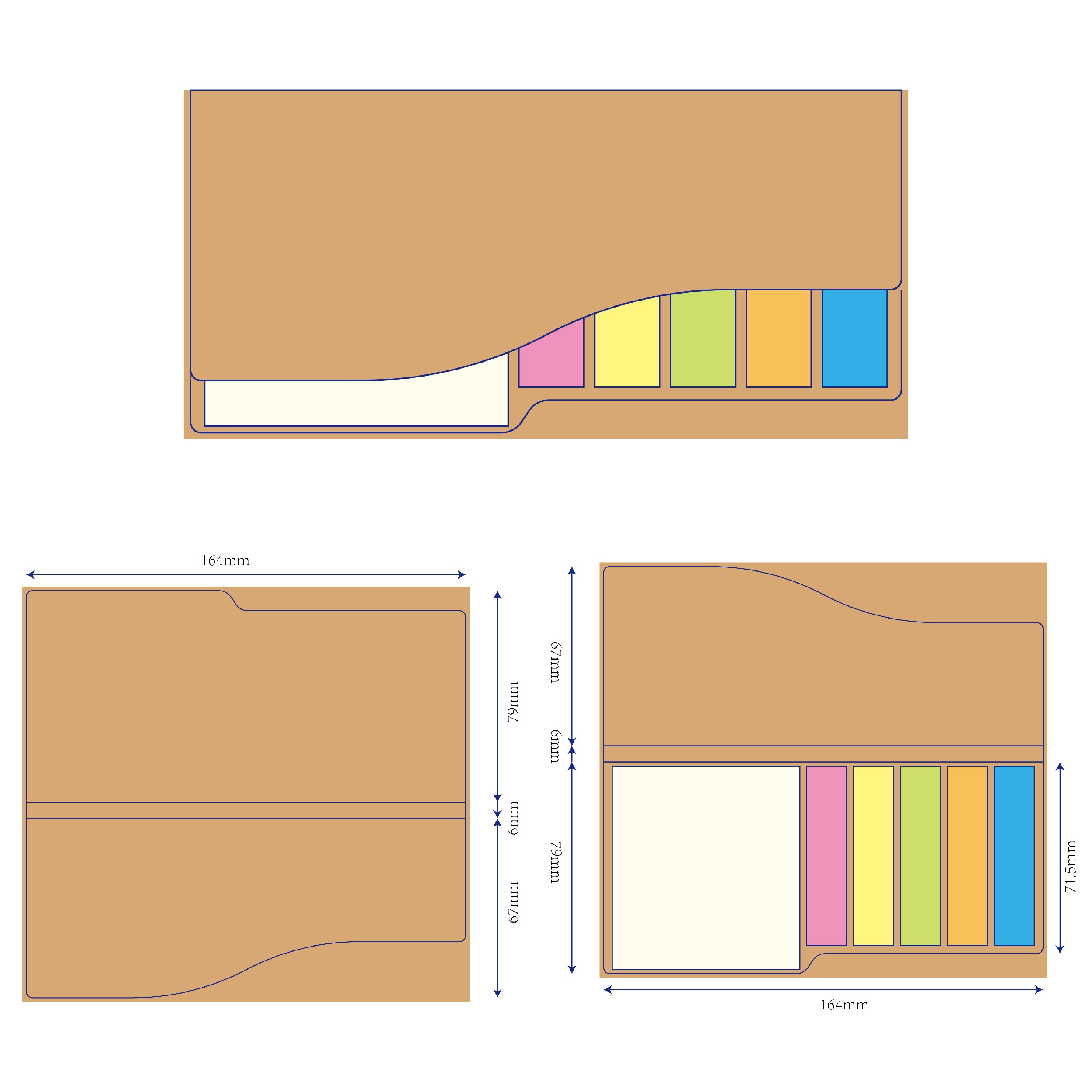二合一牛皮紙封面便利貼-7.9x16.4cm-封面單色/內頁無印(平頭色紙五色標)