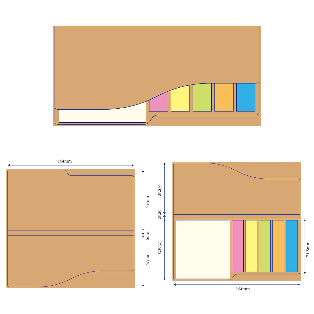 二合一牛皮紙封面便利貼-7.9x16.4cm-封面單色/內頁無印(平頭色紙五色標)
